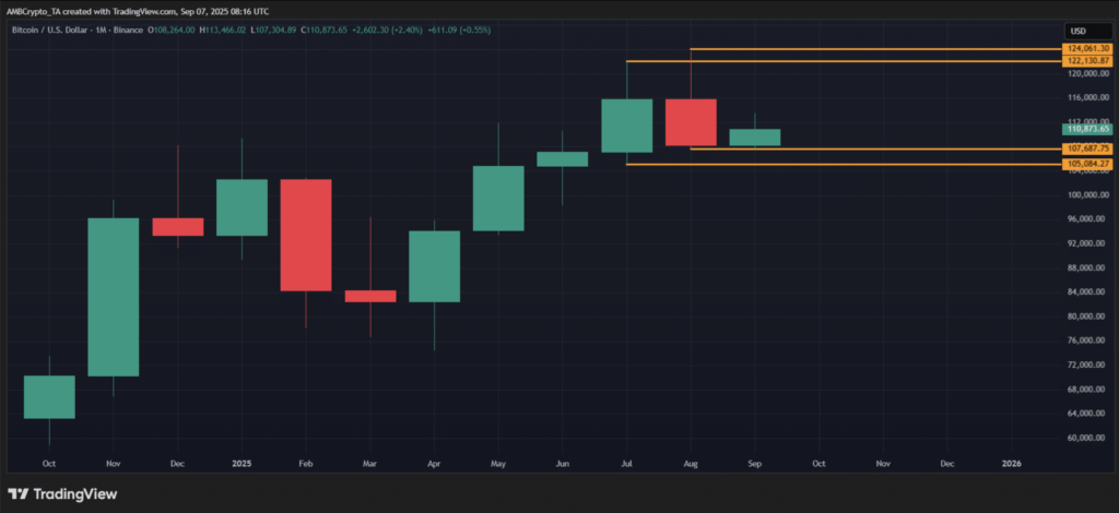 کندل‌های ماهانه قیمت بیت کوین - منبع: TradingView